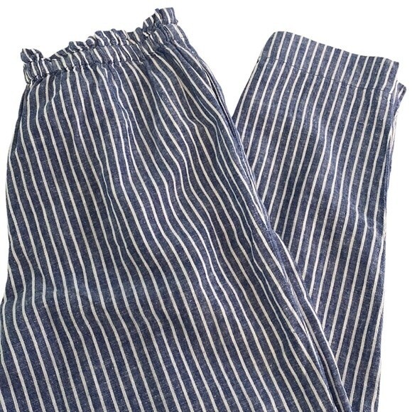 Beachlunchlounge Giavanna Stripe Linen Cotton Tie Pull On Beach Pants Cerulean - Picture 15 of 15